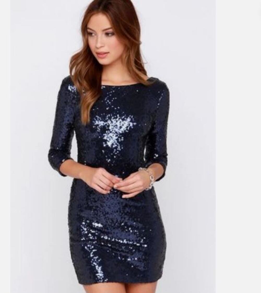Lulus Delightful Ways Navy Blue Sequin Bodycon Mini Dress Size S (2/4)